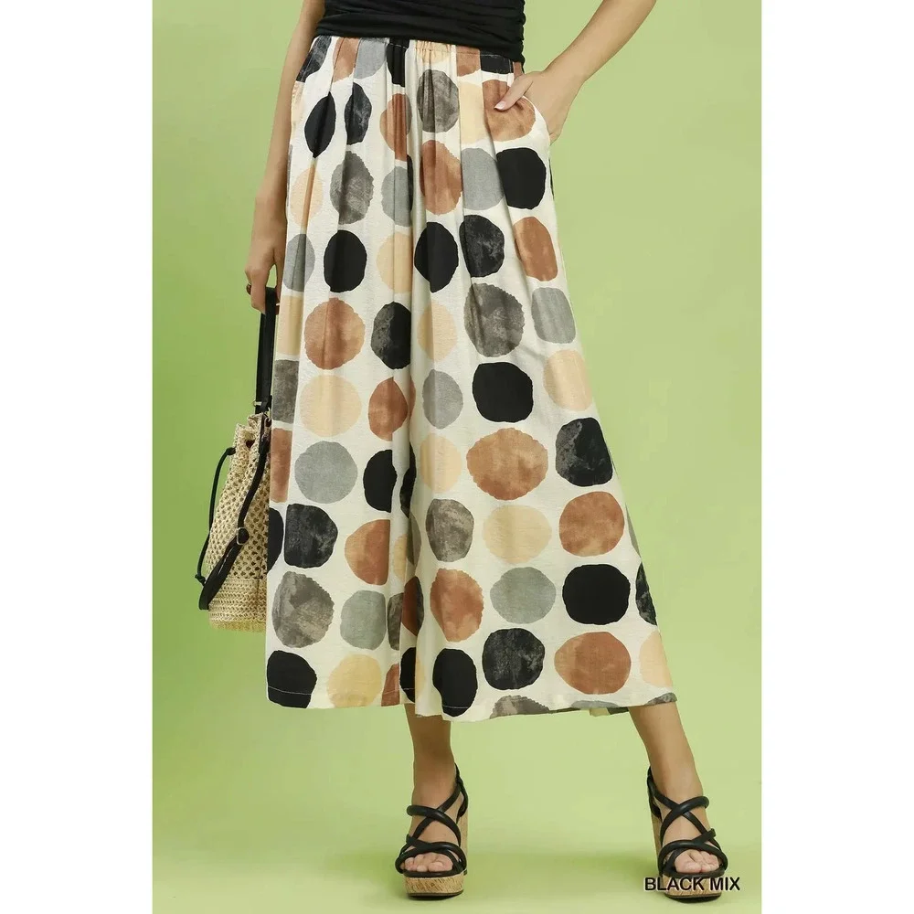 C6424 BLK MX Umgee Dot Print Wide Leg Pants Various Sizes